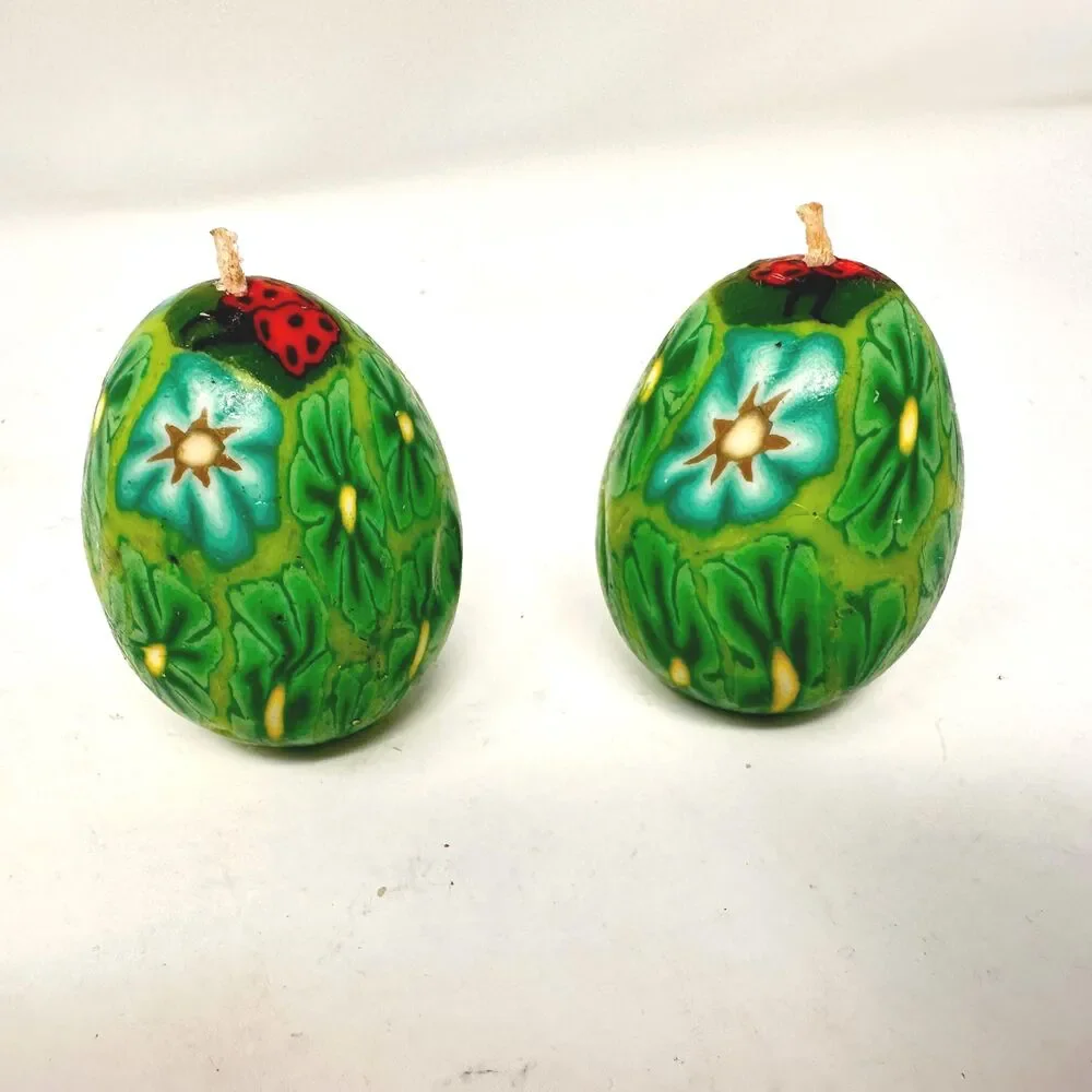 Vintage Multicolor Floral Egg Candles Set of 6 - Egg & Candle Collectors 2.5”